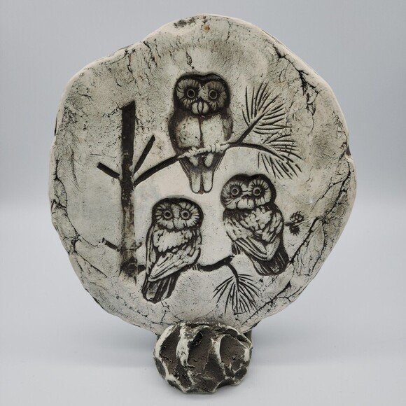 Stan Langtwait Shapes of Clay Mt St Helens Owls Plaque & Stand Cabincore Nature - Picture 1 of 16